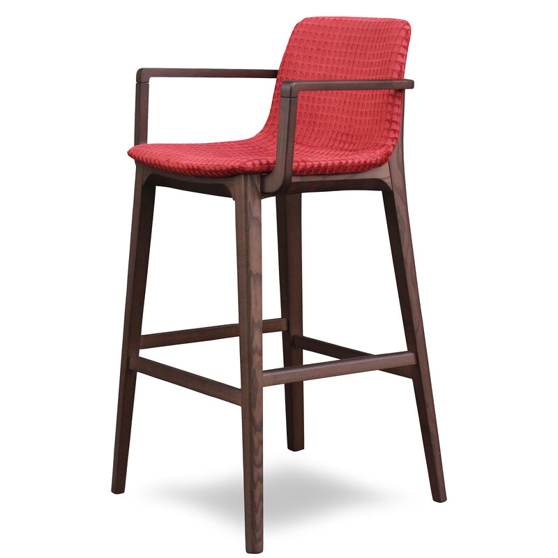 Busetto S061SA Modern barstool with armrest in beech or ash solid wood 1