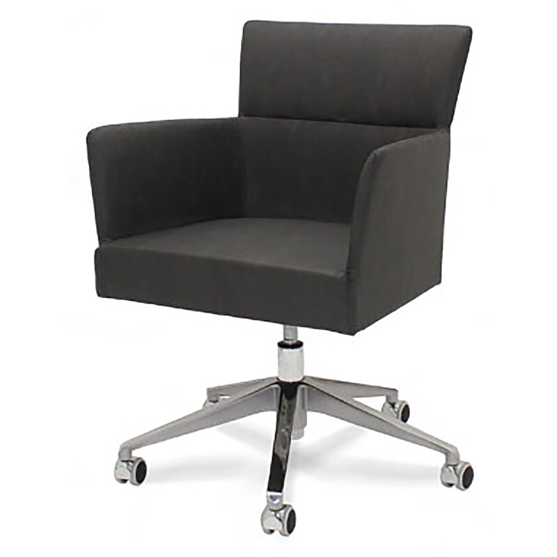 Busetto P062E Poltroncina moderna con basamento in metallo  girevole su ruote, disponibile cromato o nero 1