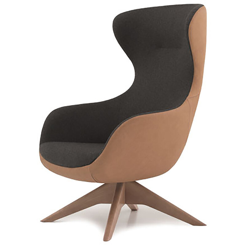 Busetto P284G Modern lounge armchair with ash wood swivel base, available in a choice of finishes 1