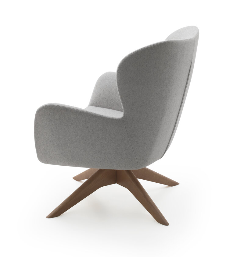 Busetto P286G Modern lounge armchair with ash wood swivel base, available in a choice of finishes 2