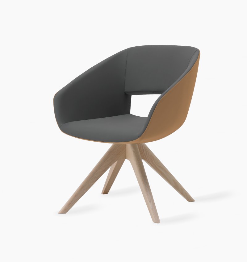 Busetto P263OG Modern armchair with ash wood swivel base, available in a choice of finishes 1