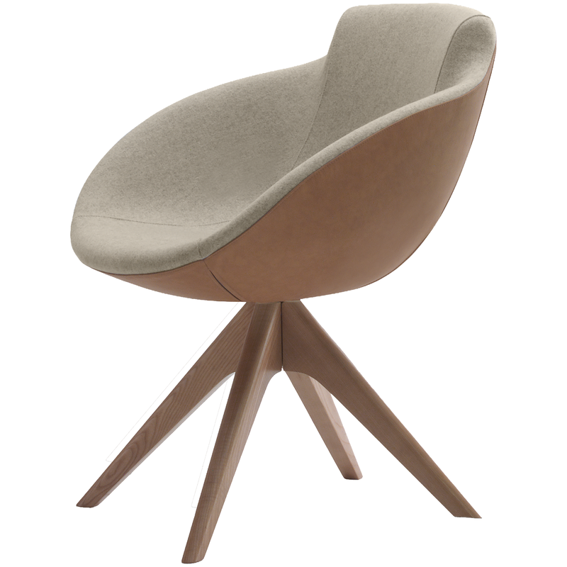 Busetto P266G Modern armchair with ash wood swivel base, available in a choice of finishes 1